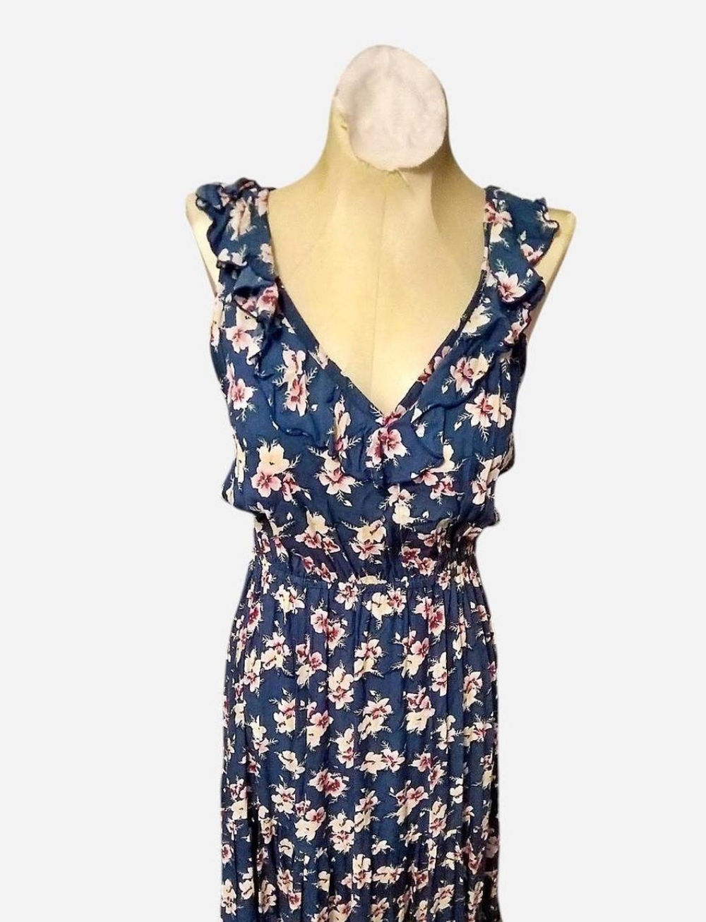 Tiare Hawaii Navy Floral Ruffle Tiered Maxi Dress